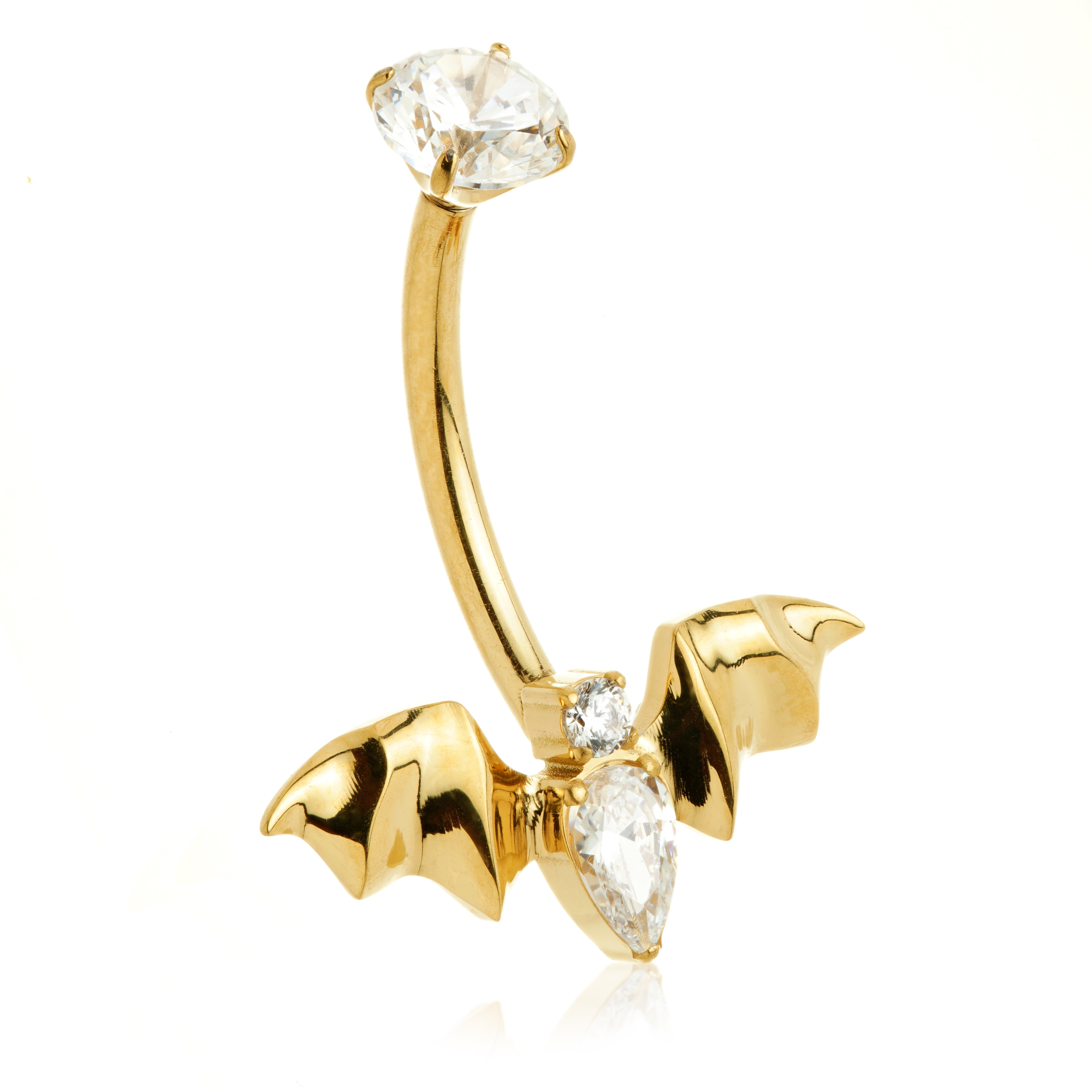 TiCouture product image: Zircon Gold Ti Internal Jewelled Bat Navel Bar.