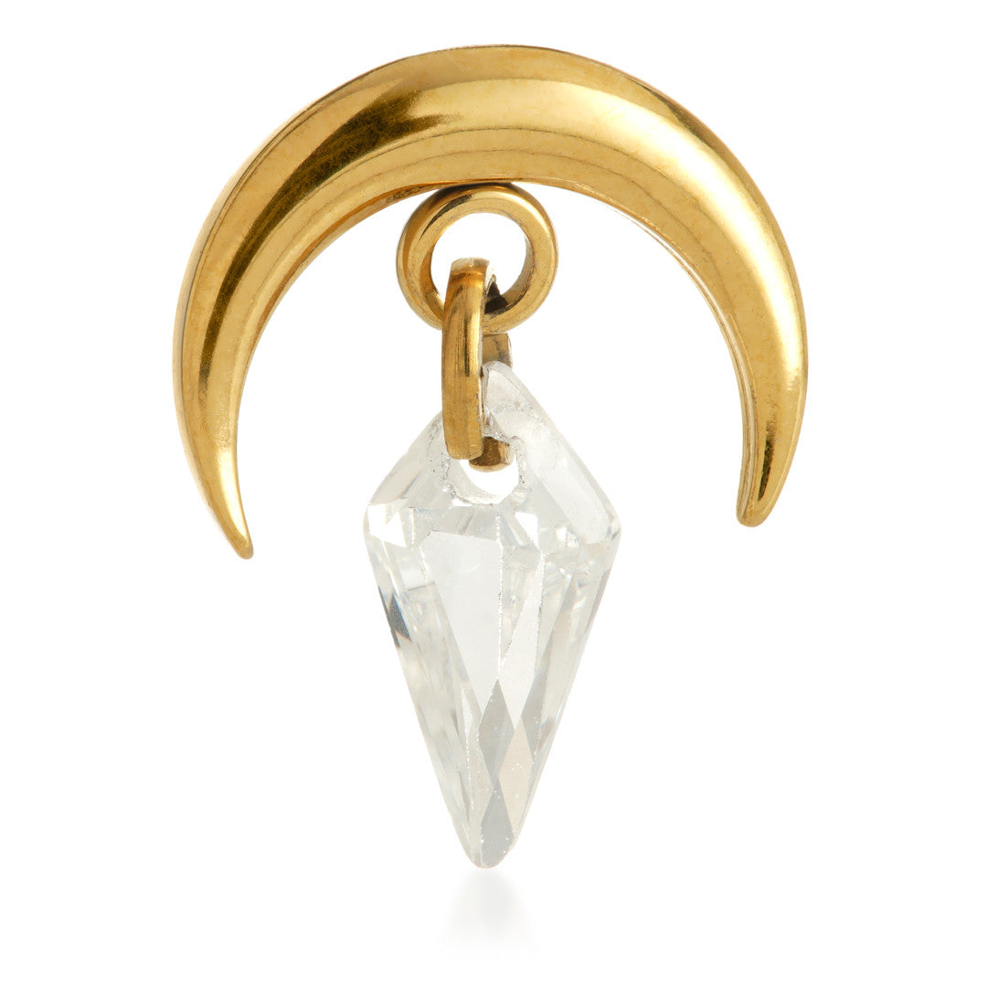 TiCouture product image: Zircon Gold Ti Internal Crescent Moon Attachment with Hanging Diamond.
