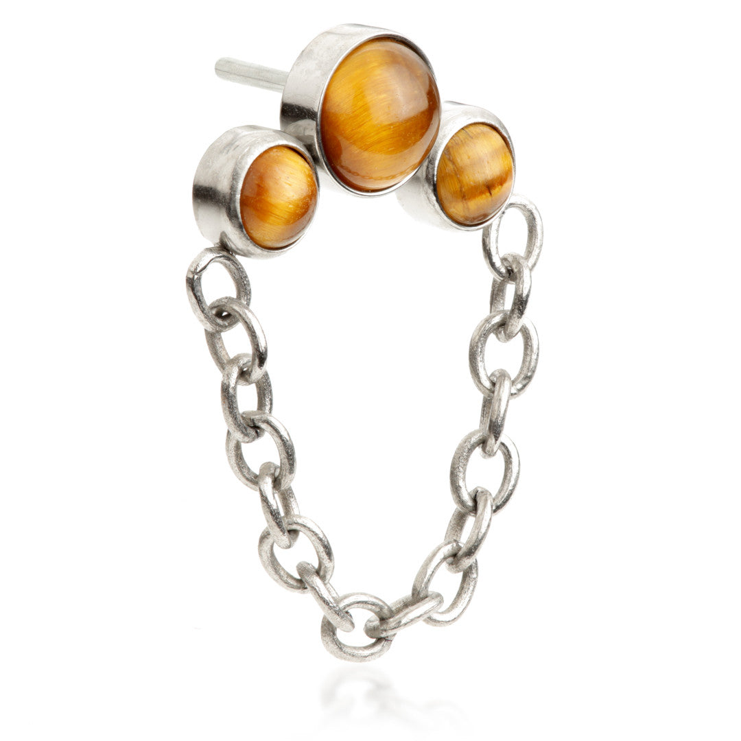 TiCouture product image: Ti Threadless Triple Tiger Eye Stone Bezel with Hanging Chain Attachment.