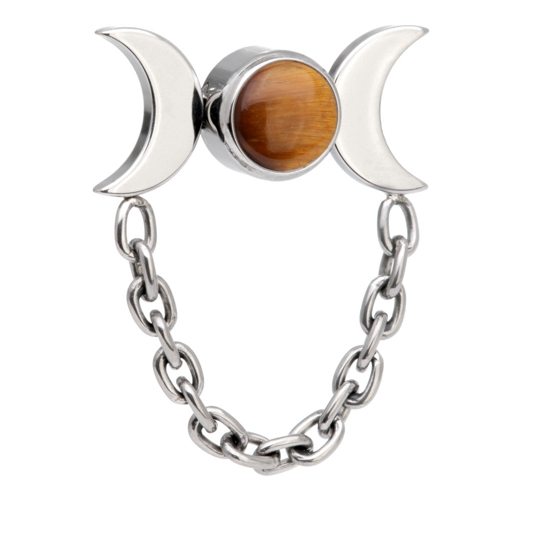 TiCouture product image: Ti Internal Tiger Eye Bezel with Double Moon Crescent Attachment.