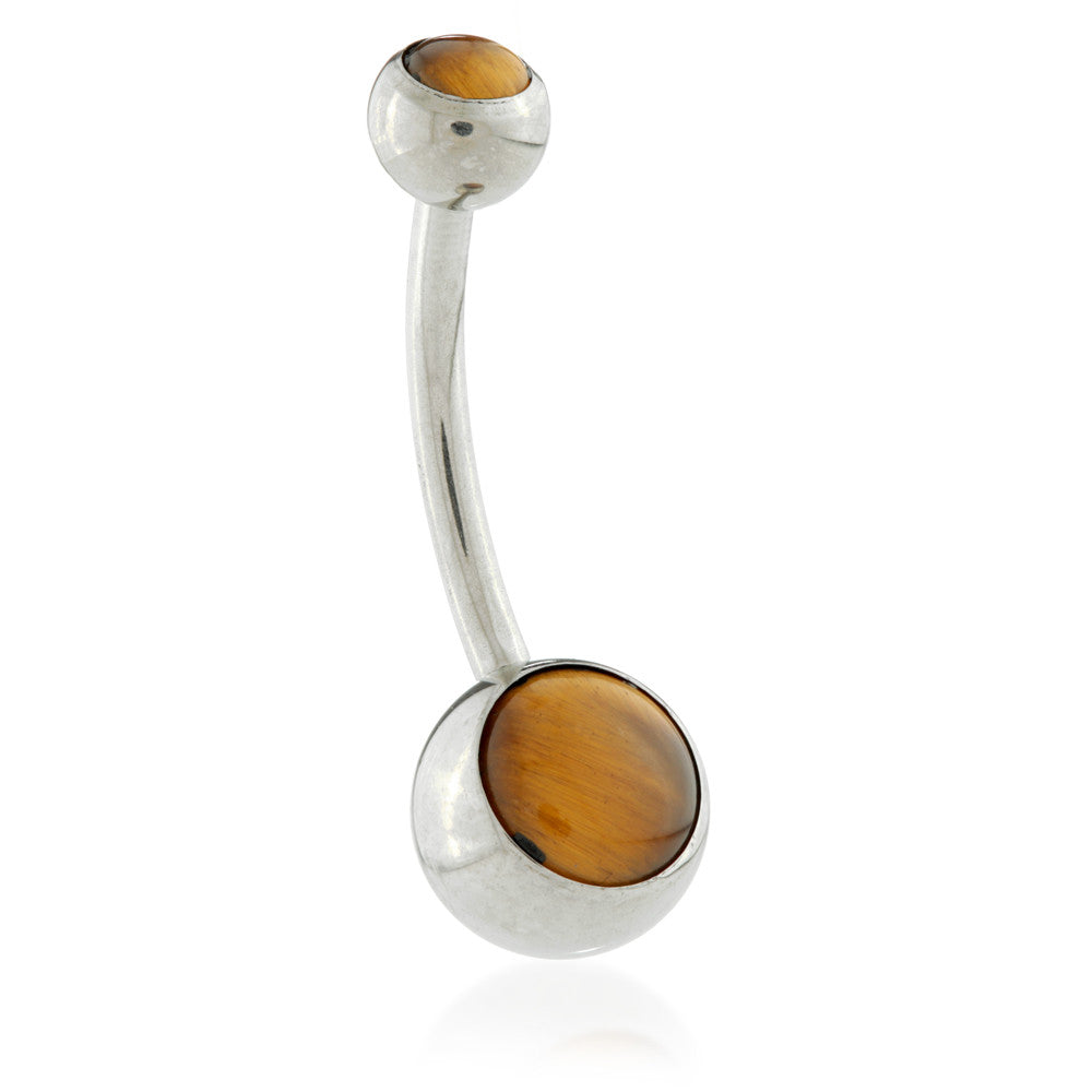 TiCouture product image: Ti Internal Navel Bar with Double Tiger Eye Stone.