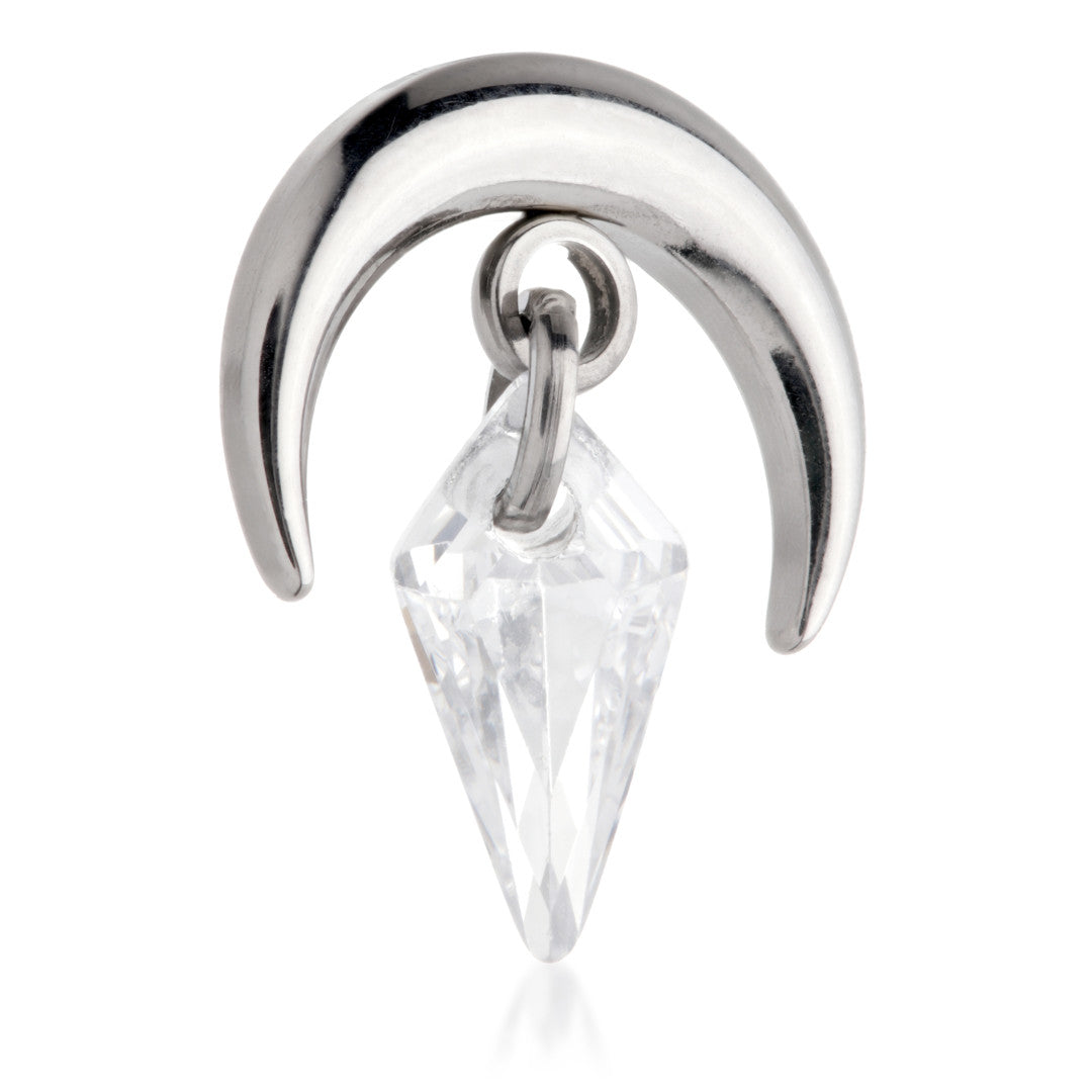 TiCouture product image: Ti Internal Crescent Moon Attachment with Hanging Diamond.