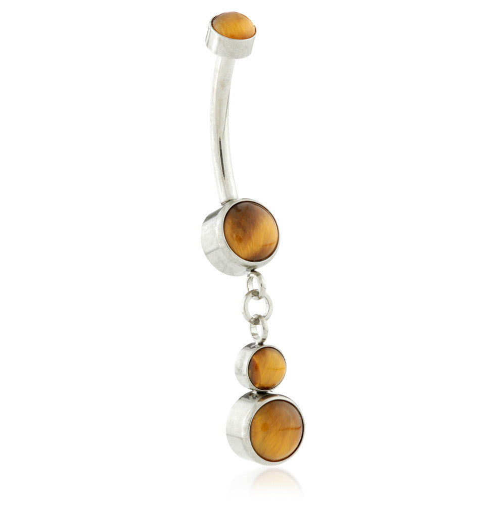 TiCouture product image: Internal Ti Double Disk Navel With Tiger Eye Hanging Stones.