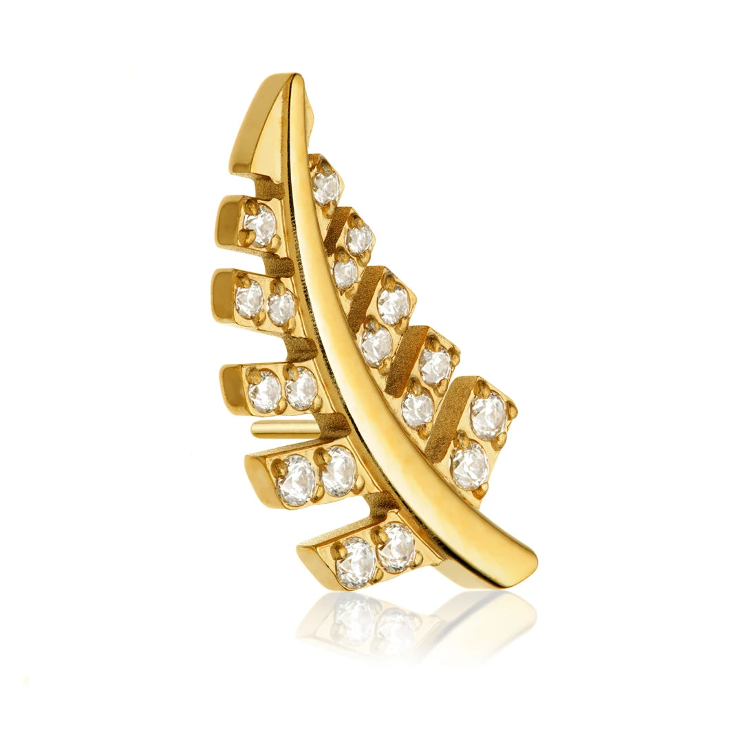 TiCouture product image: Gold PVD Ti Threadless Jewelled Leaf Attachment.
