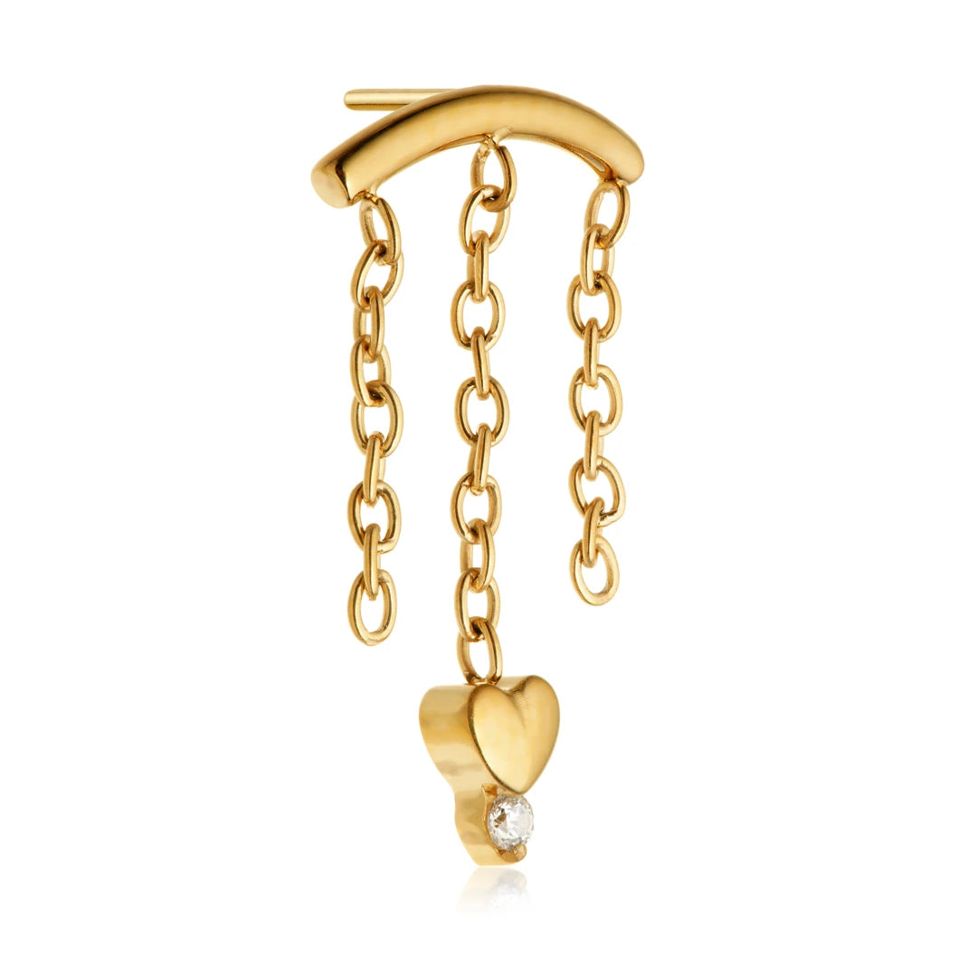 TiCouture product image: Gold PVD Ti Threadless Hanging Chain With Heart Attachment.