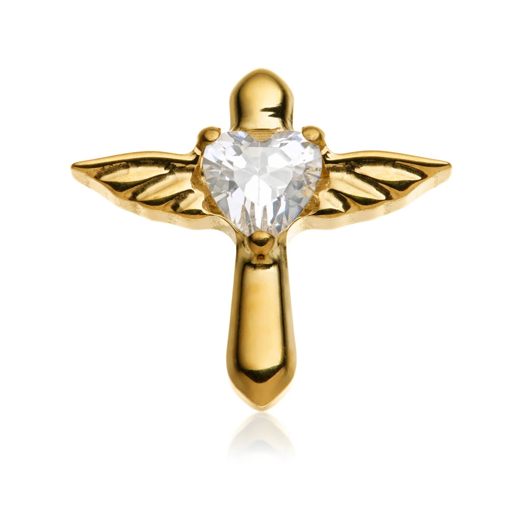 TiCouture product image: Gold PVD Ti Internal Winged Heart Attachment.