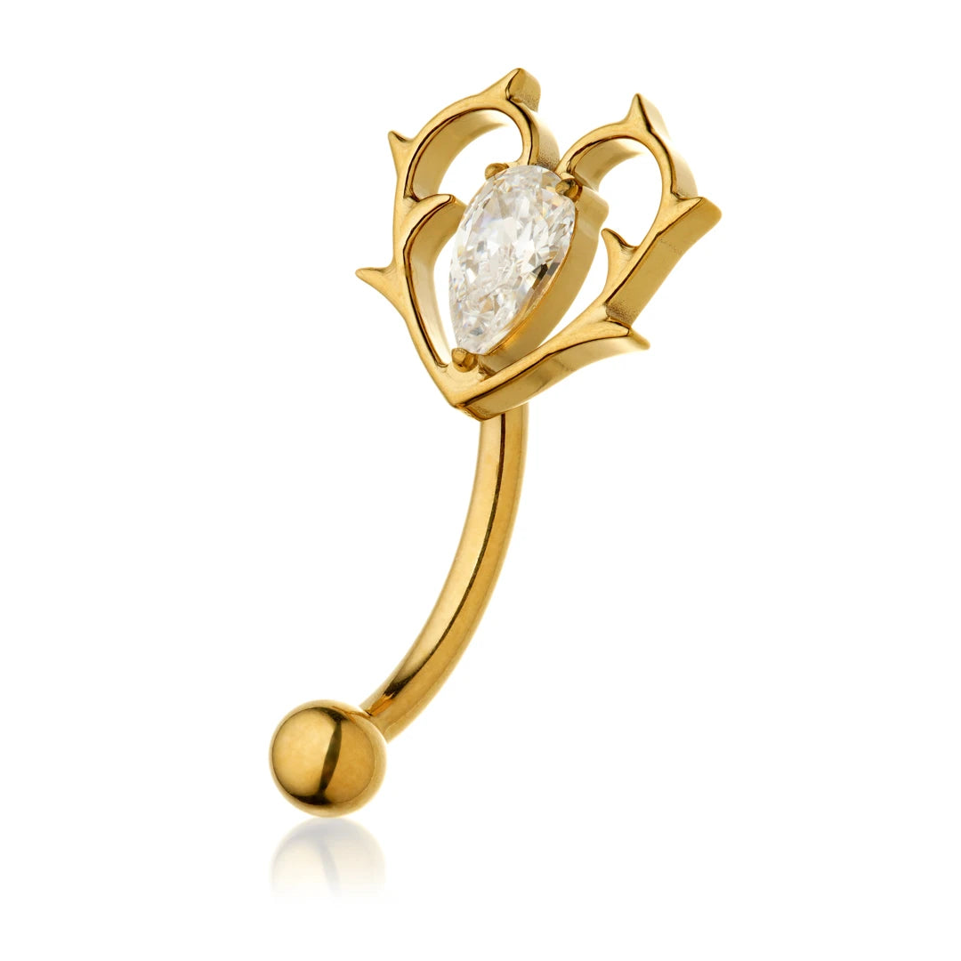 TiCouture product image: Gold PVD Ti Internal Jewelled Thorned Heart Rook Bar.